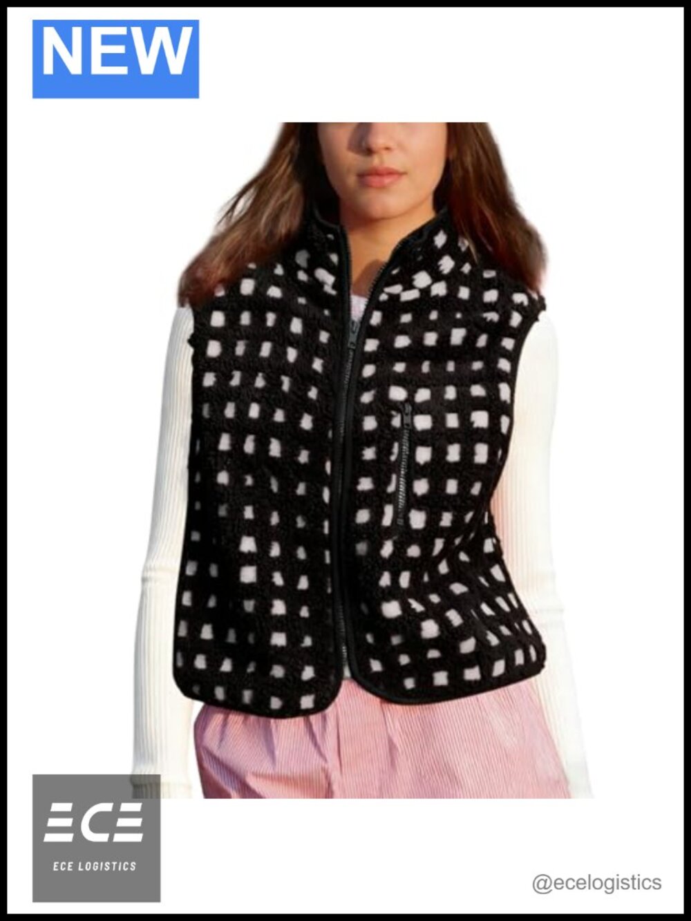 Plaid Sherpa Fleece Vest Sleeveless Zip Up Winter Jacket